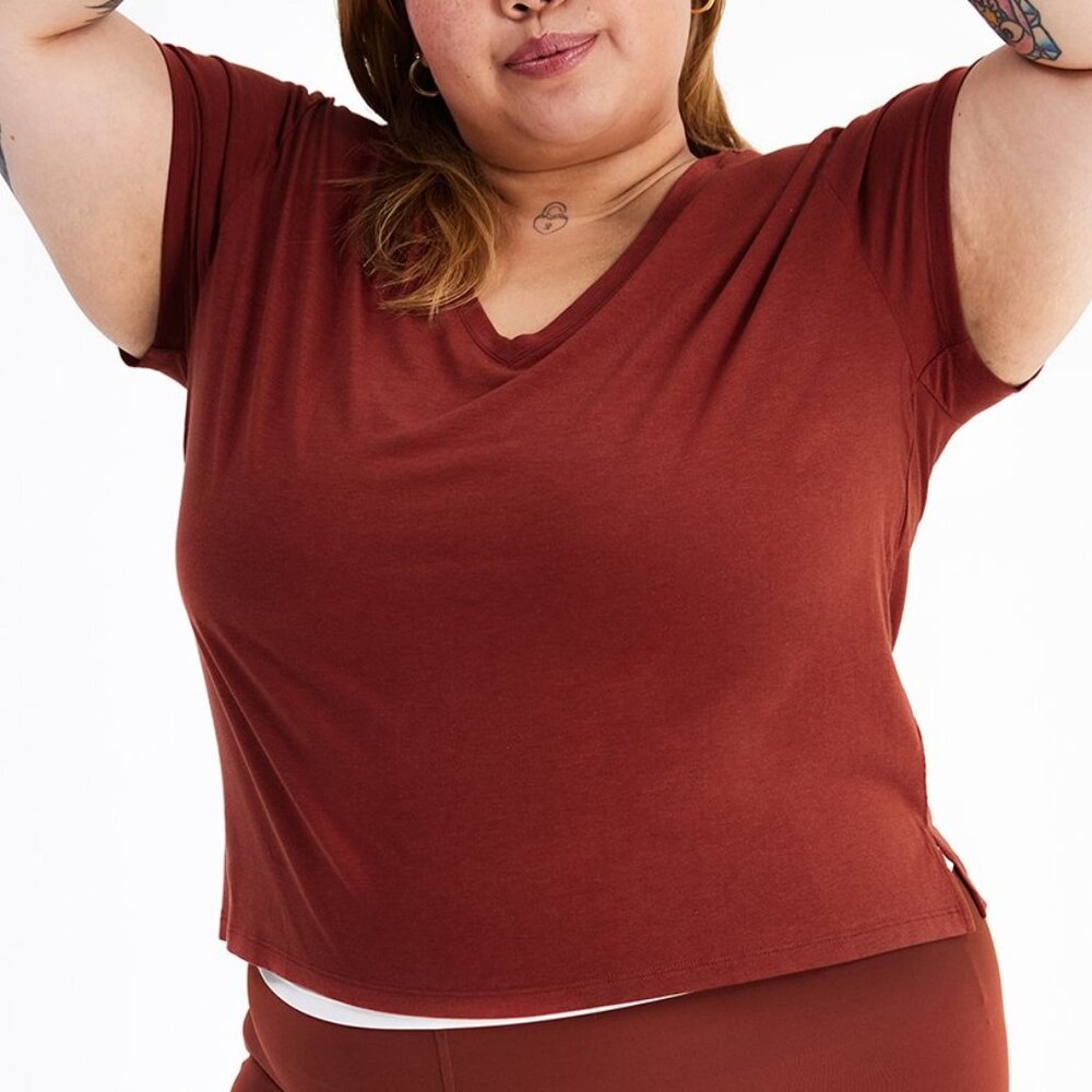 GF Collective Cupro V-Neck Tee - Lava